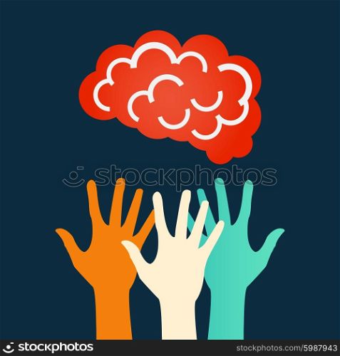 Hands reaching for the brain. Vector design.. Hands reaching for the brain. Vector design