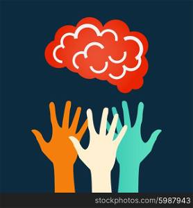 Hands reaching for the brain. Vector design.. Hands reaching for the brain. Vector design
