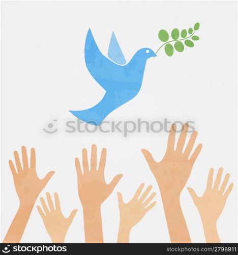 hands releasing white dove of peace.