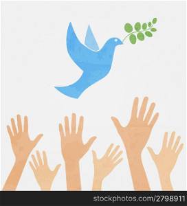 hands releasing white dove of peace.