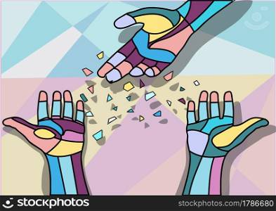 hands sharing abstract vector illustration
