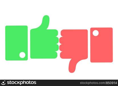 Hands showing thumbs up and down flat icon