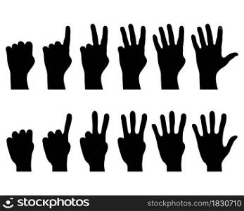 Hands silhouettes with finger count on a white background