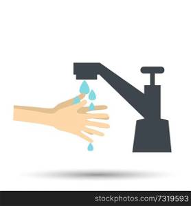 Hands under falling water out of tap. vector illustration in flat style