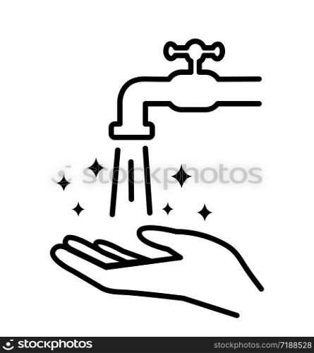 Hands under falling water out of tap washes hands, hygiene icon vector illustration in flat style eps 10. Hands under falling water out of tap washes hands, hygiene icon vector illustration in flat style