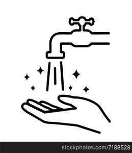 Hands under falling water out of tap washes hands, hygiene icon vector illustration in flat style eps 10. Hands under falling water out of tap washes hands, hygiene icon vector illustration in flat style