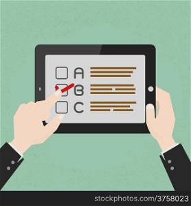 Hands with a select choice on tablet , eps10 vector format