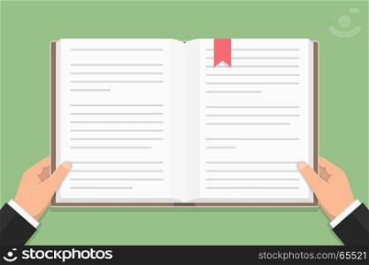 Hands with Book. Male hands holding book, flat design, vector eps10 illustration