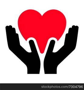 Hands with heart icon, two-tone silhouette, isolated on white background, vector illustration for your design.. Hands with heart icon, two-tone silhouette