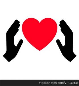Hands with heart icon, two-tone silhouette, isolated on white background, vector illustration for your design.. Hands with heart icon, two-tone silhouette