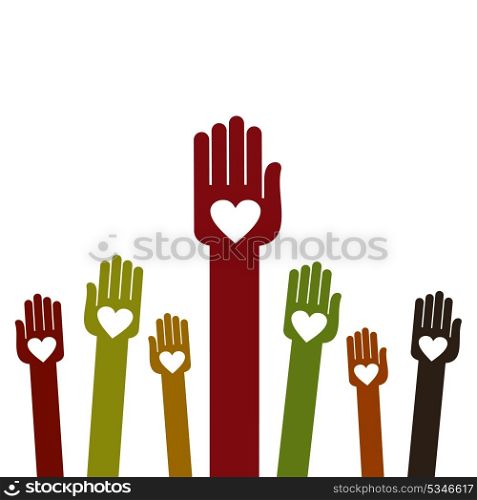 Hands with heart in a palm. A vector illustration