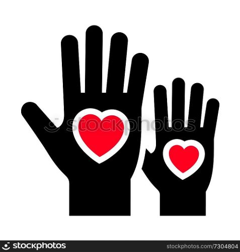 Hands with hearts icon, two-tone silhouette, isolated on white background, vector illustration for your design.. Hands with hearts icon, two-tone silhouette