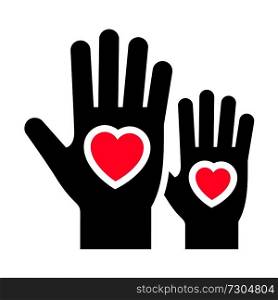 Hands with hearts icon, two-tone silhouette, isolated on white background, vector illustration for your design.. Hands with hearts icon, two-tone silhouette