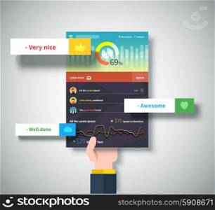 Hands with infographic business brochures banners seo analitics, strategy. Modern stylized graphics data visualization. Web banners marketing and promotional materials, flyers, presentation templates