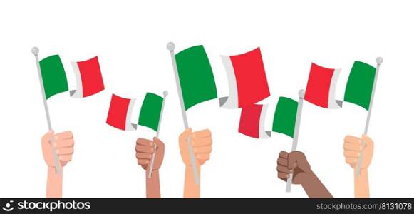 Hands with italian flag isolated on white background. Vector stock
