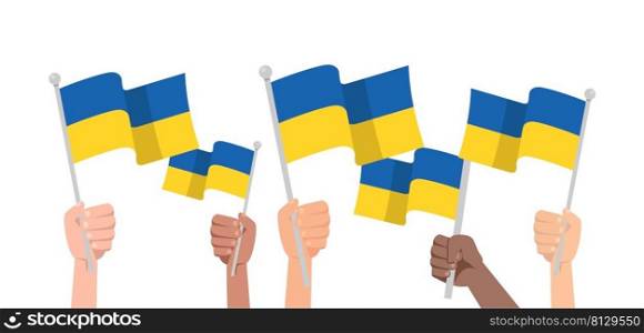 Hands with ukraine flag isolated on white background. Vector stock