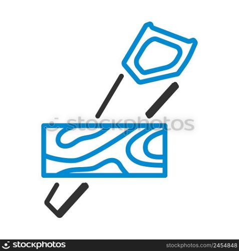 Handsaw Cutting A Plank Icon. Bold outline design with editable stroke width. Vector Illustration.