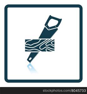 Handsaw cutting a plank icon. Shadow reflection design. Vector illustration.