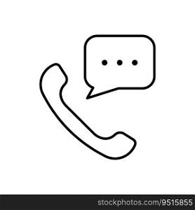Handset Call Message Line Icon. Telephone with Speech Bubble Linear Pictogram. Web Hotline Contact Phone Receiver Customer Service Outline Icon. Editable Stroke. Isolated Vector Illustration