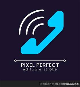 Handset pixel perfect RGB color icon for dark theme. Phone calls. Informational center. Business support. Simple filled line drawing on night mode background. Editable stroke. Poppins font used. Handset pixel perfect RGB color icon for dark theme