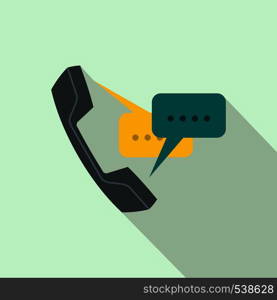 Handset with speech bubbles icon in flat style on a light blue background. Handset with speech bubbles icon, flat style