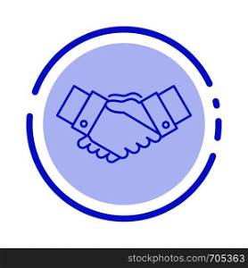 Handshake, Agreement, Business, Hands, Partners, Partnership Blue Dotted Line Line Icon