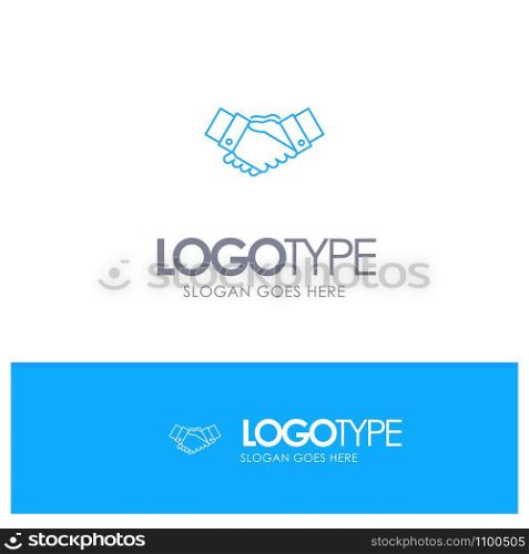 Handshake, Agreement, Business, Hands, Partners, Partnership Blue outLine Logo with place for tagline
