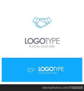 Handshake, Agreement, Business, Hands, Partners, Partnership Blue outLine Logo with place for tagline