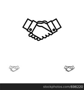 Handshake, Agreement, Business, Hands, Partners, Partnership Bold and thin black line icon set