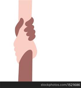 Handshake between african and a caucasian man, helping, brotherhood concept.Vector illustration