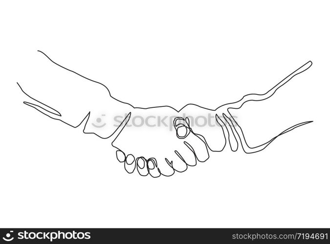 Handshake continuous line vector drawing. Business agreement vector concept