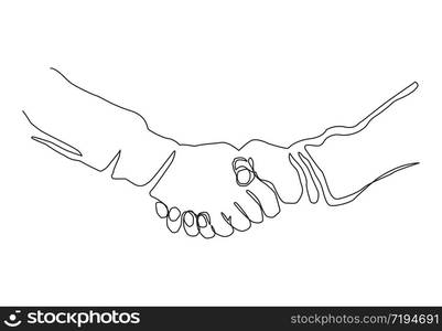 Handshake continuous line vector drawing. Business agreement vector concept