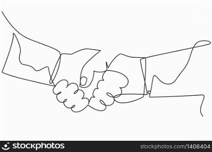 Handshake continuous one line art vector drawing. Business agreement concept. Business partnership vector illustration.