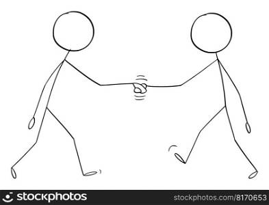 Handshake, deal and cooperation between unknown business partners, vector cartoon stick figure or character illustration.. Unknown Business Partners Handshake and Cooperation, Vector Cartoon Stick Figure Illustration