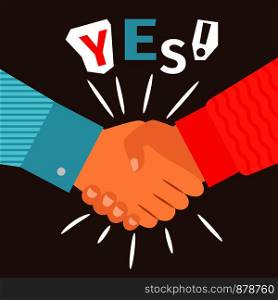 Handshake diverse casual hands meeting, welcome or success shaking sign vector illustration. Welcome or success shaking hands sign