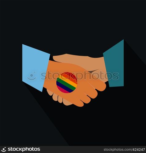 Handshake gay rainbow flat icon with shadow on the background. Handshake gay rainbow flat icon