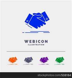 handshake, hand shake, shaking hand, Agreement, business 5 Color Glyph Web Icon Template isolated on white. Vector illustration. Vector EPS10 Abstract Template background