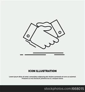 handshake, hand shake, shaking hand, Agreement, business Icon. Line vector gray symbol for UI and UX, website or mobile application. Vector EPS10 Abstract Template background