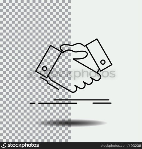 handshake, hand shake, shaking hand, Agreement, business Line Icon on Transparent Background. Black Icon Vector Illustration. Vector EPS10 Abstract Template background