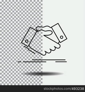 handshake, hand shake, shaking hand, Agreement, business Line Icon on Transparent Background. Black Icon Vector Illustration. Vector EPS10 Abstract Template background