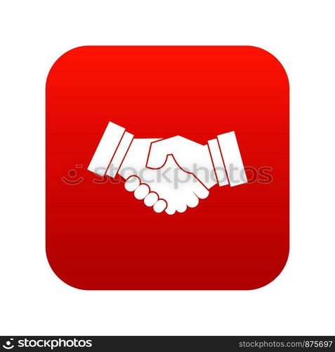 Handshake icon digital red for any design isolated on white vector illustration. Handshake icon digital red