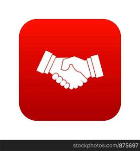 Handshake icon digital red for any design isolated on white vector illustration. Handshake icon digital red