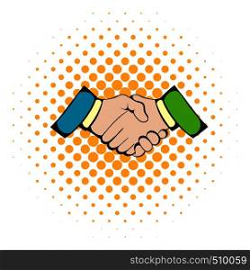 Handshake icon in comics style on a white background. Handshake icon, comics style