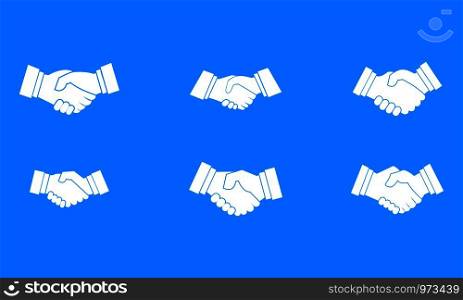 Handshake icon set. Simple set of handshake vector icons for web design isolated on blue background. Handshake icon blue set vector