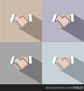 Handshake icon with shadow on colored backgrounds