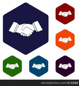 Handshake icons set rhombus in different colors isolated on white background. Handshake icons set