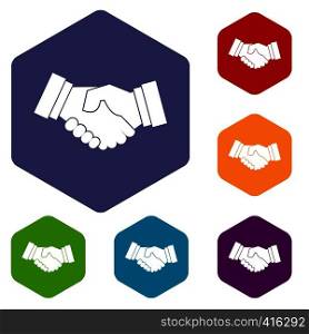 Handshake icons set rhombus in different colors isolated on white background. Handshake icons set