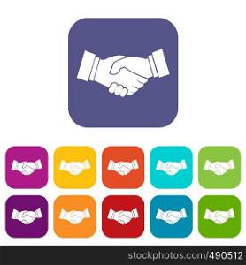 Handshake icons set vector illustration in flat style in colors red, blue, green, and other. Handshake icons set