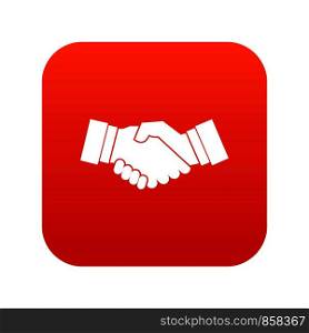 Handshake in simple style isolated on white background vector illustration. Handshake icon digital red