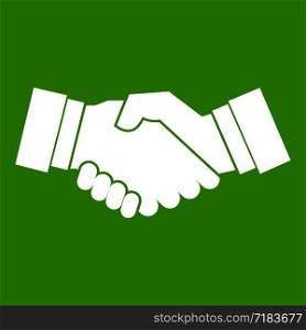 Handshake in simple style isolated on white background vector illustration. Handshake icon green